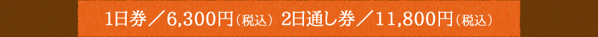 1日券/6,300円　2日通し券/11,800円